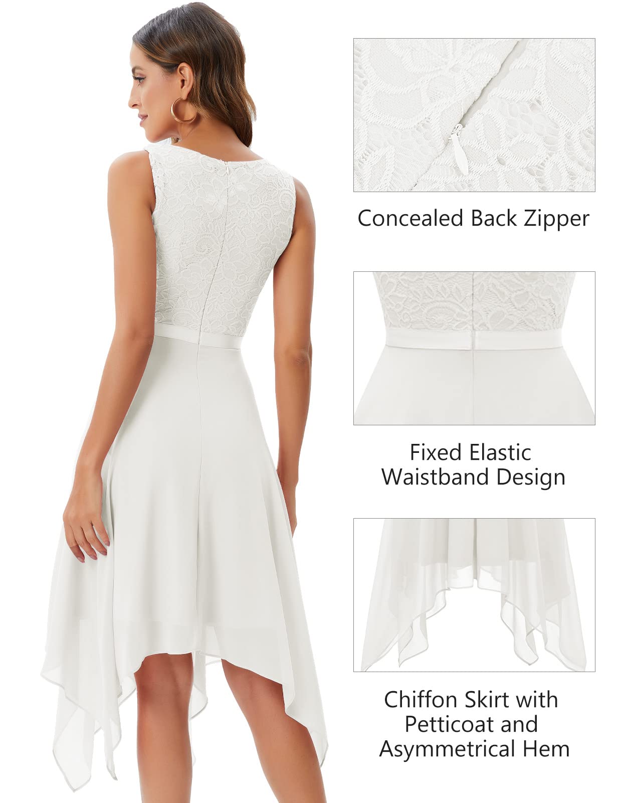 Meetjen Women A Line V Neck Sleeveless Lace Chiffon Dresses Cocktail Prom Dress Vestidos De Mujer Elegantes White 3XL