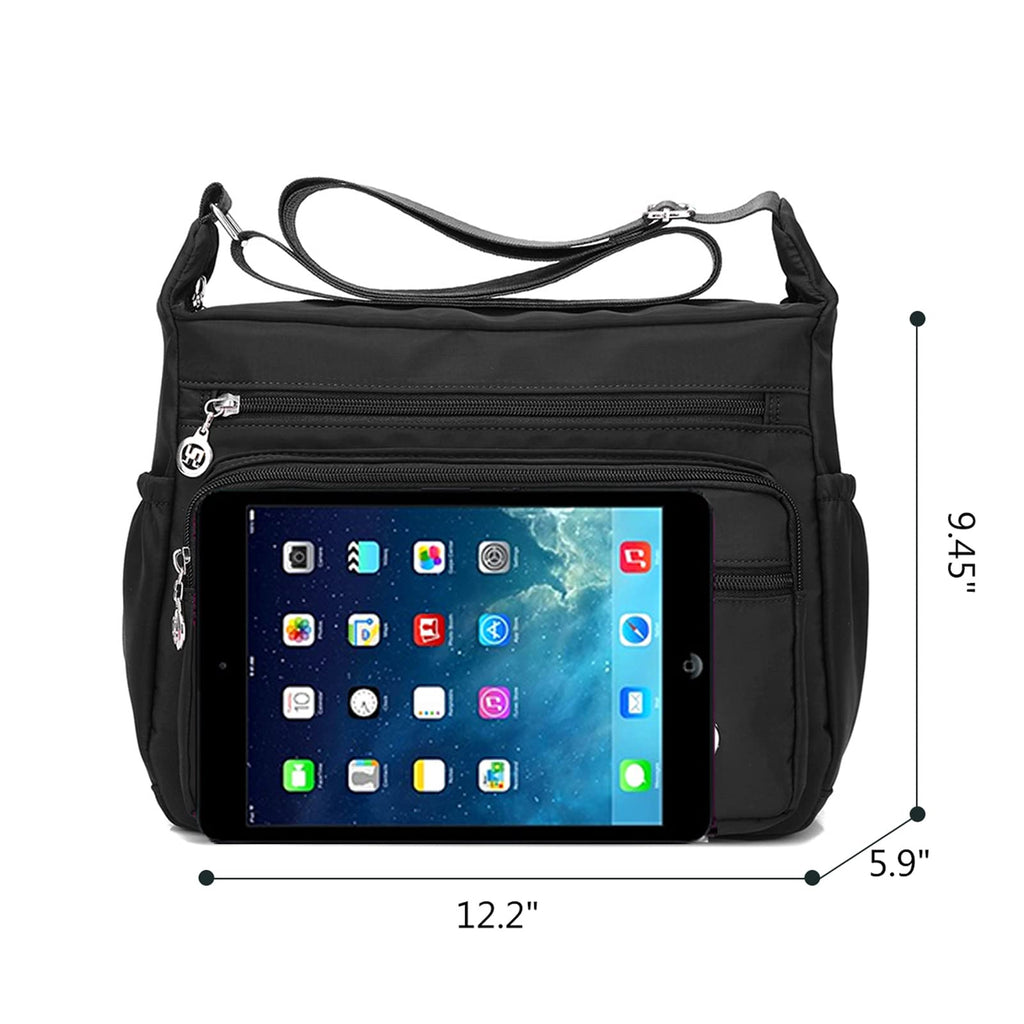 Blostirno Women's Crossbody Bag Nylon Waterproof Shoulder Handbags Purses Travel Bags with Muitipockets Black L