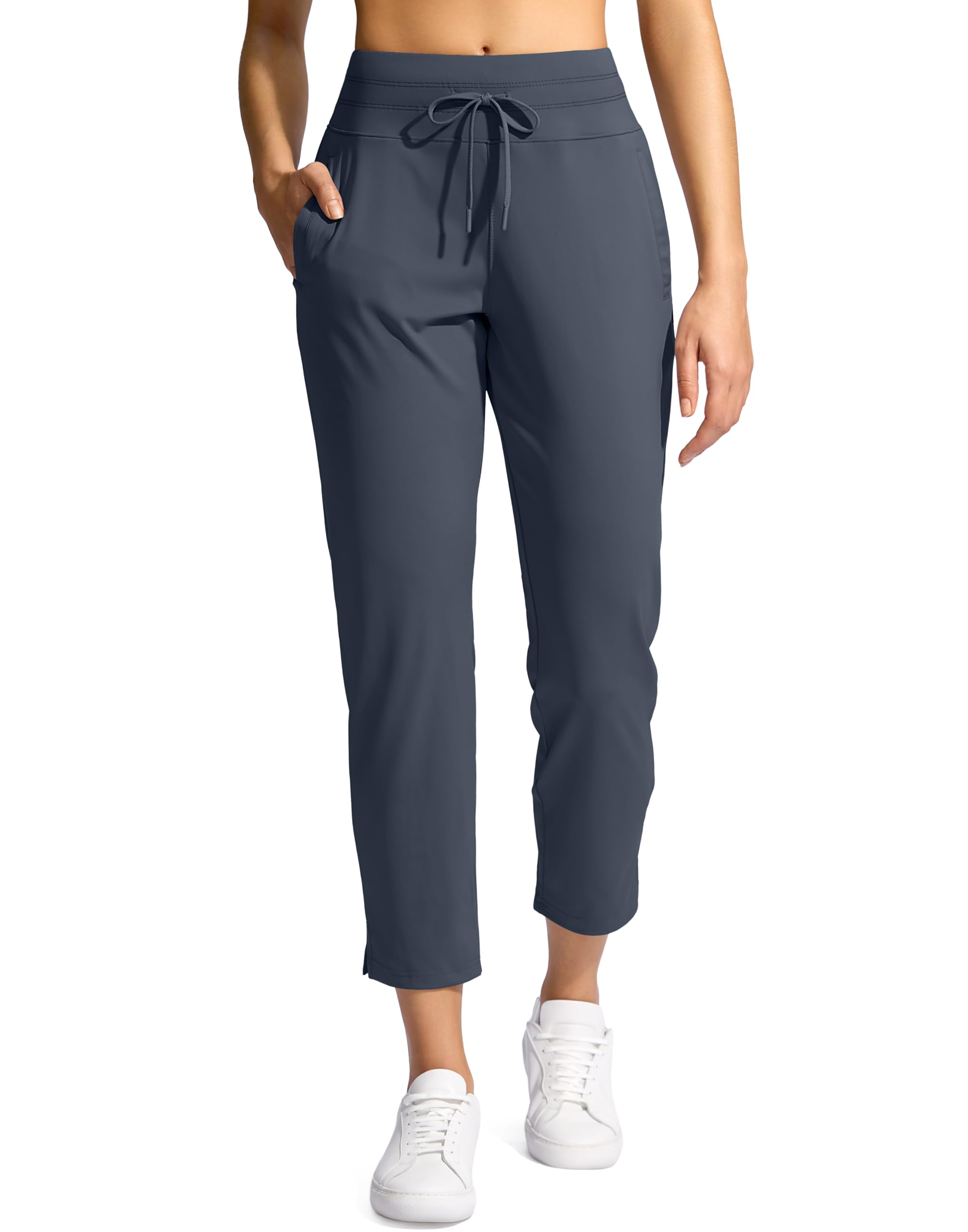 YYV Women's Pants with 3 Pockets High Waisted Golf Athletic Pants 7/8 Stretch Ankle Pants for Women Workout Travel Casual(Dusty Blue Large)