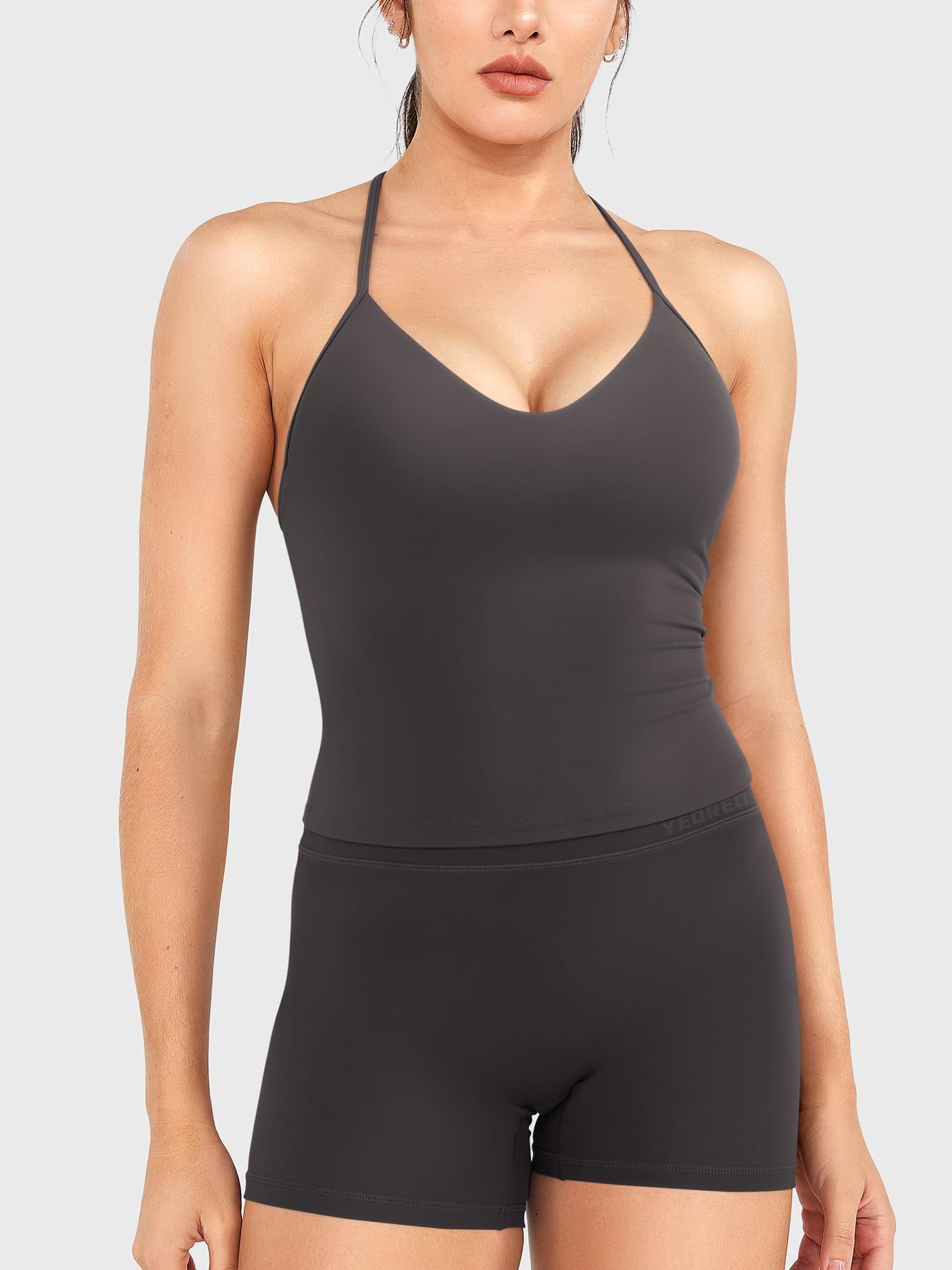YEOREO CoreFlex Women's Impact Halter Tank Top Dark Gray L