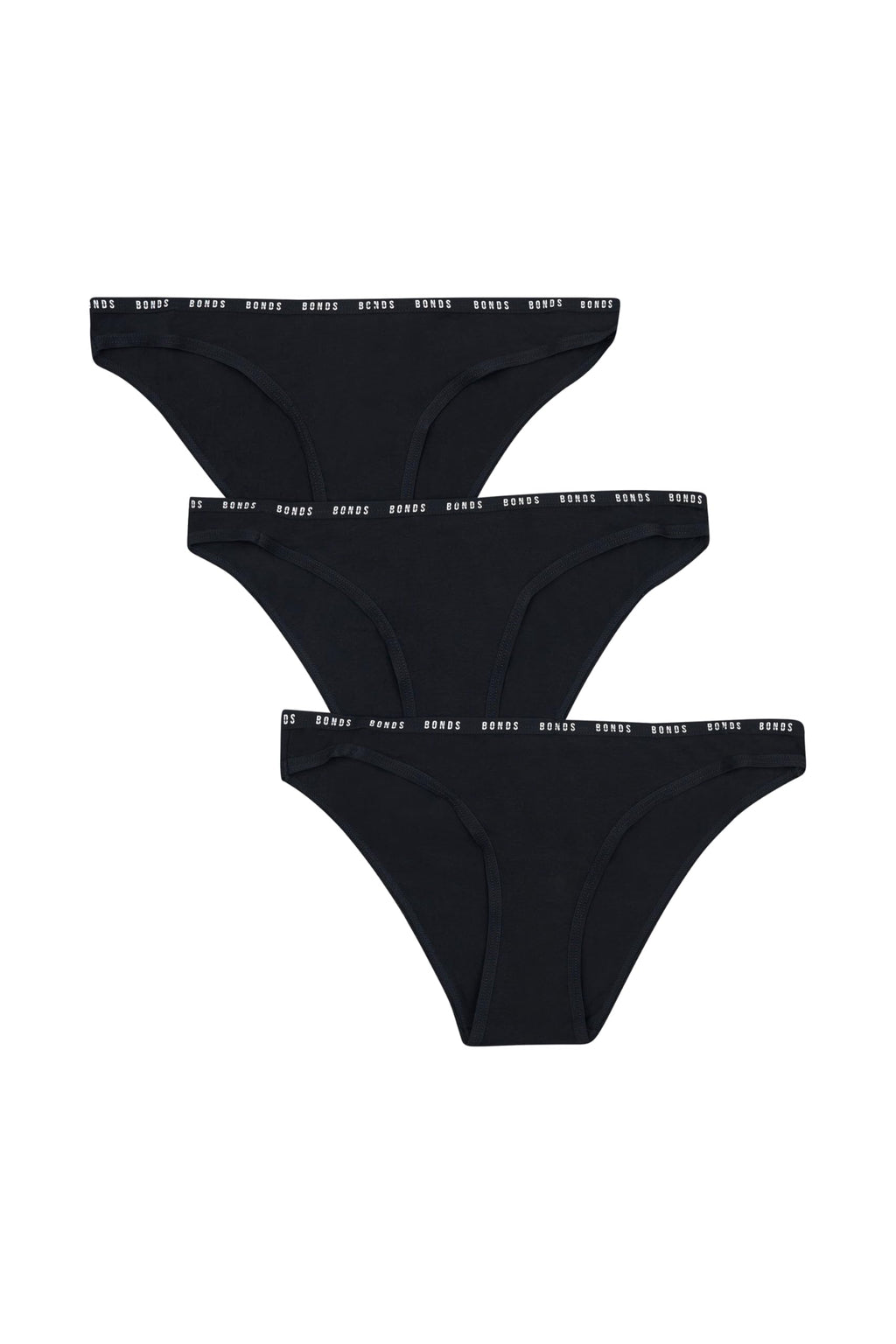Bonds Women’s High-Cut Bikini Panties 3-Pack – Stretch Cotton-Blend, Soft Everyday Comfort Black/Black/Black