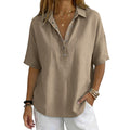 Womens Linen Shirt, Womens Cotton Summer Tops, Women's Cotton Linen Shirt Short Sleeve Button Down Blouse Loose Fit Casual Gauze Top Beach Office Tee Shirt Coffee L