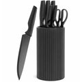 Small Knife Block Set, Modern Kitchen Knife Scissors with Universal Round Holder, Home Apartment New Kitchen Essentials, Space Saving, Dishwasher Safe(Black, 7PCS)