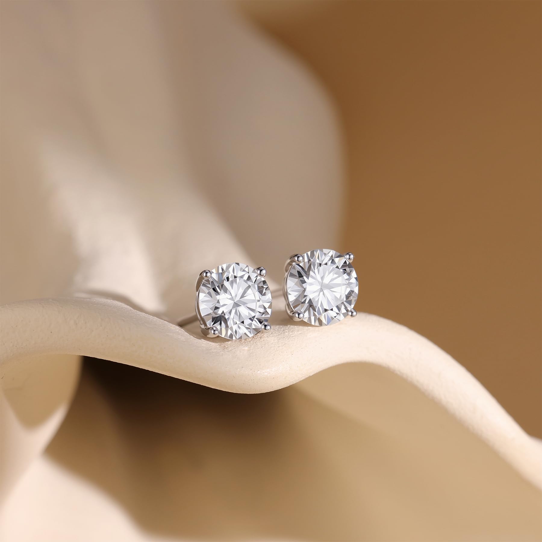 Moissanite Earrings for Women，Lab Greated Men Studs Sterling Silver Earring Plated 18k White Gold Hypoallergenic Jewelry (Silver, 2 CTW (1CT Each))