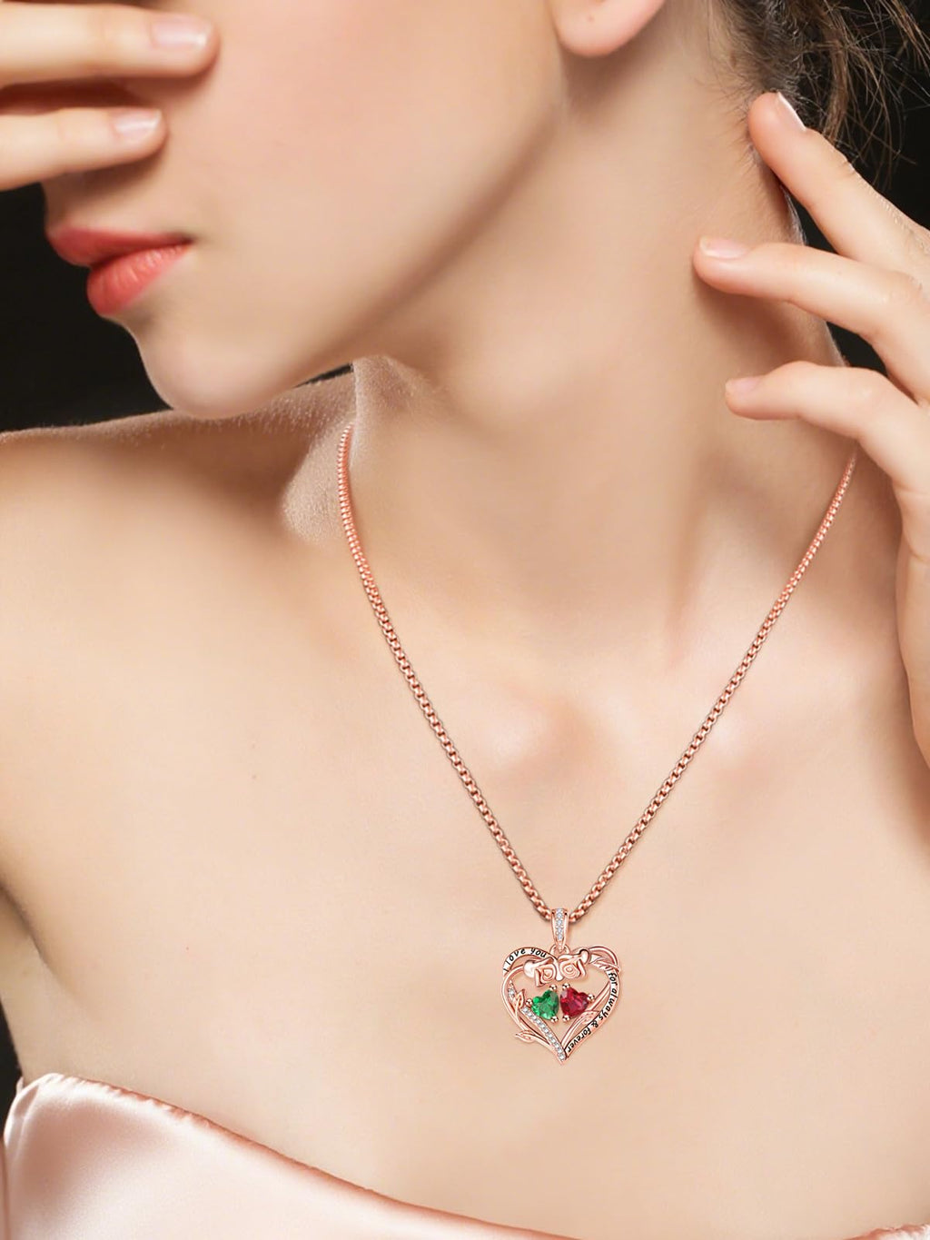 JIYVY32 Emerald Ruby Necklace May July Birthstone Necklace Jewelry Rose Heart Birthstone Necklaces for Women Gifts for Wife Girlfriend Mothers Gifts for Mom