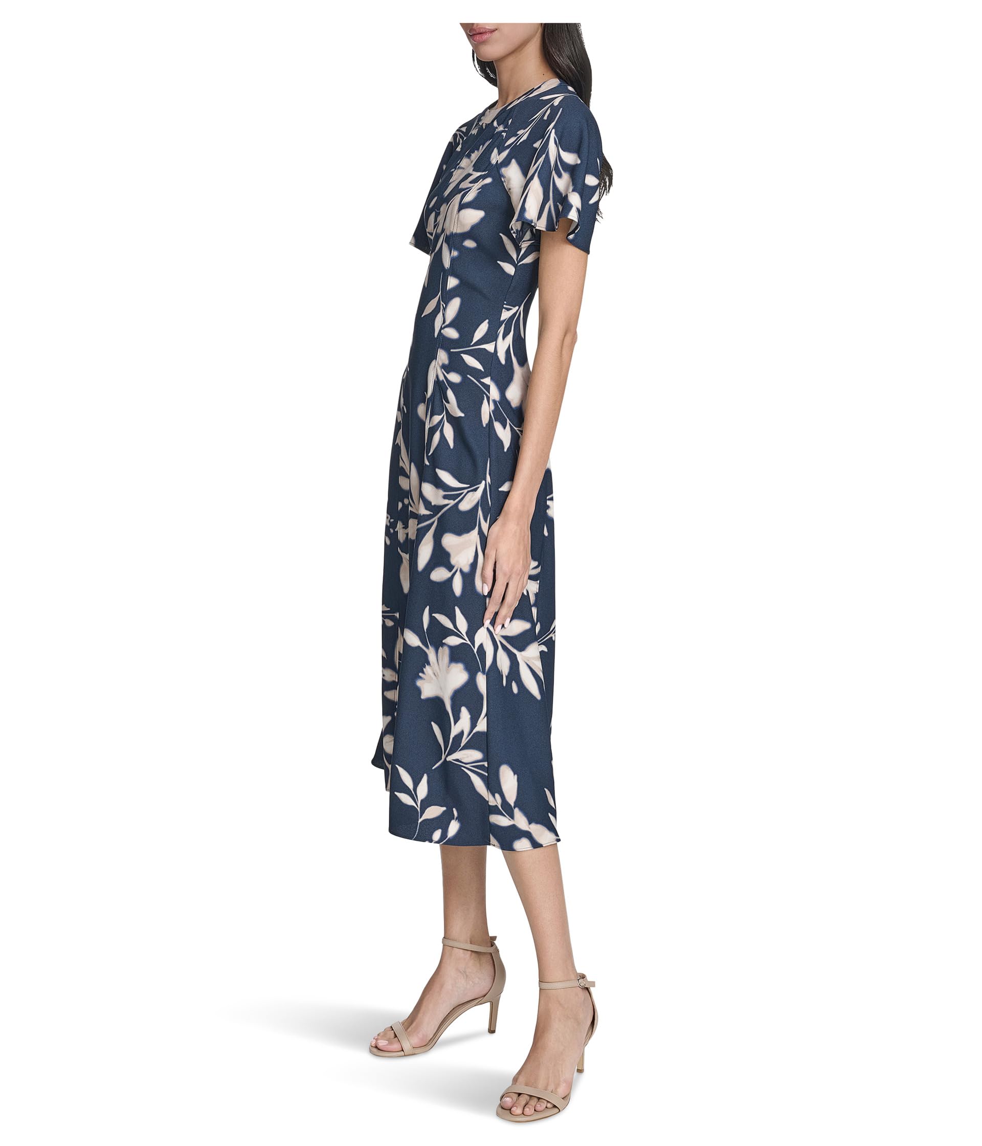 Calvin Klein Women's Flutter Sleeve Floral Midi Indigo Cashew 2