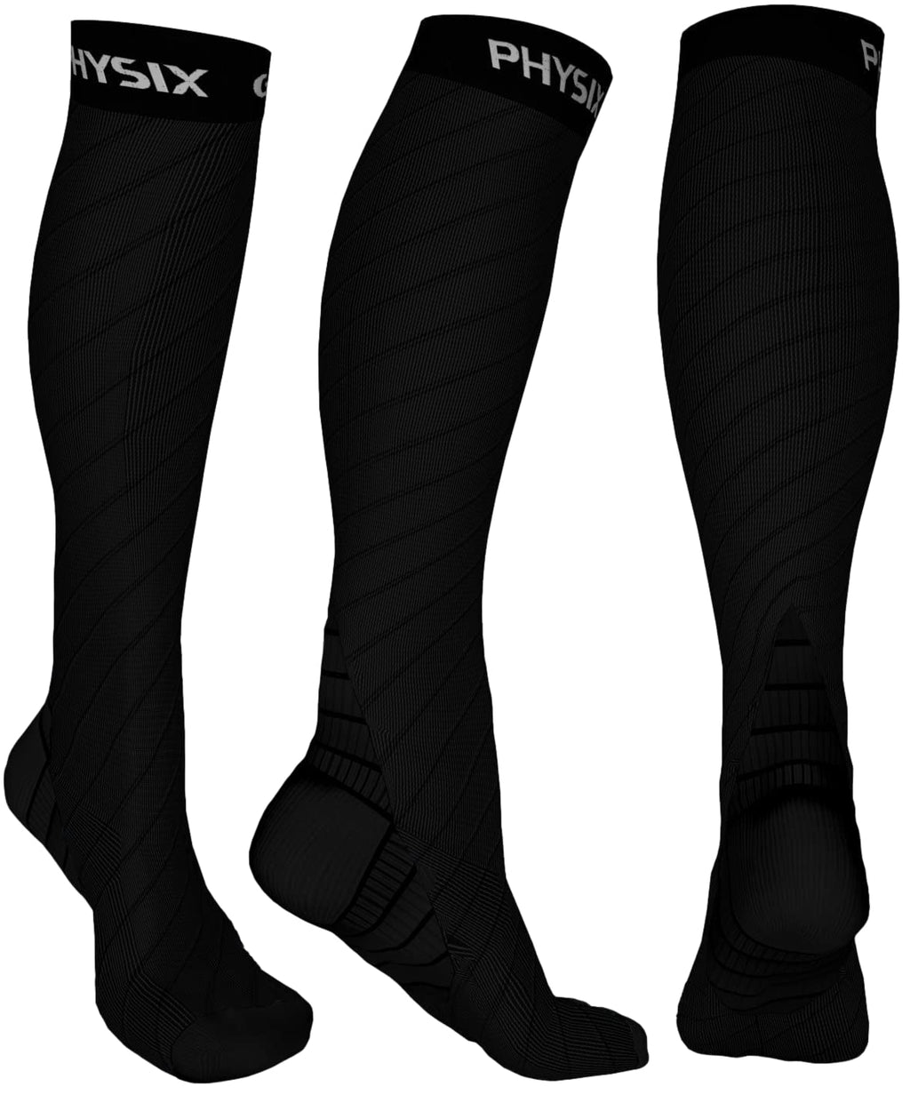 Physix Gear Compression Socks - Best Men & Womens Compression Socks for Circulation, Running, Nurses, Athletic Use Sock Compression, Blood Pressure Socks, Calcetines de Compresion, All, Black, L/XL