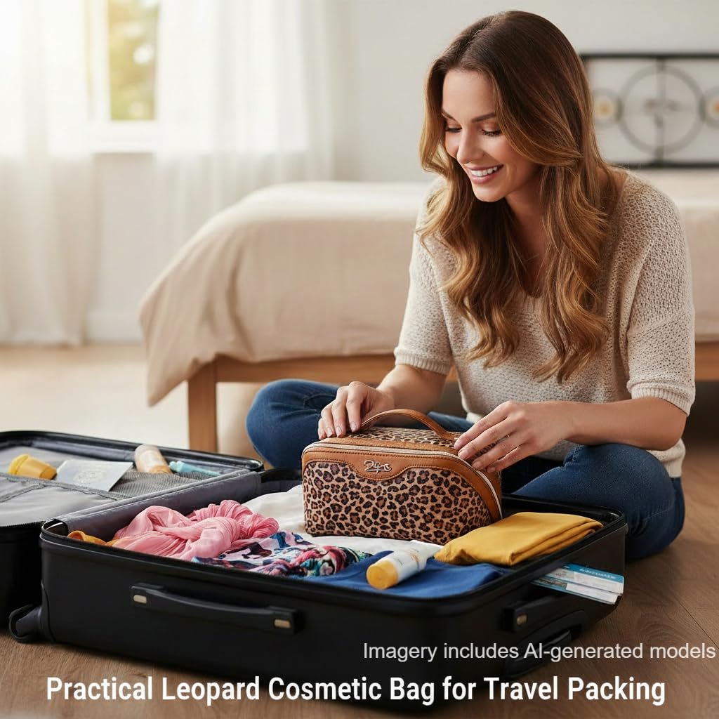 BOYATU Travel Makeup Bag Organizer: 3 Pcs Set Leopard Make up Bag for Women