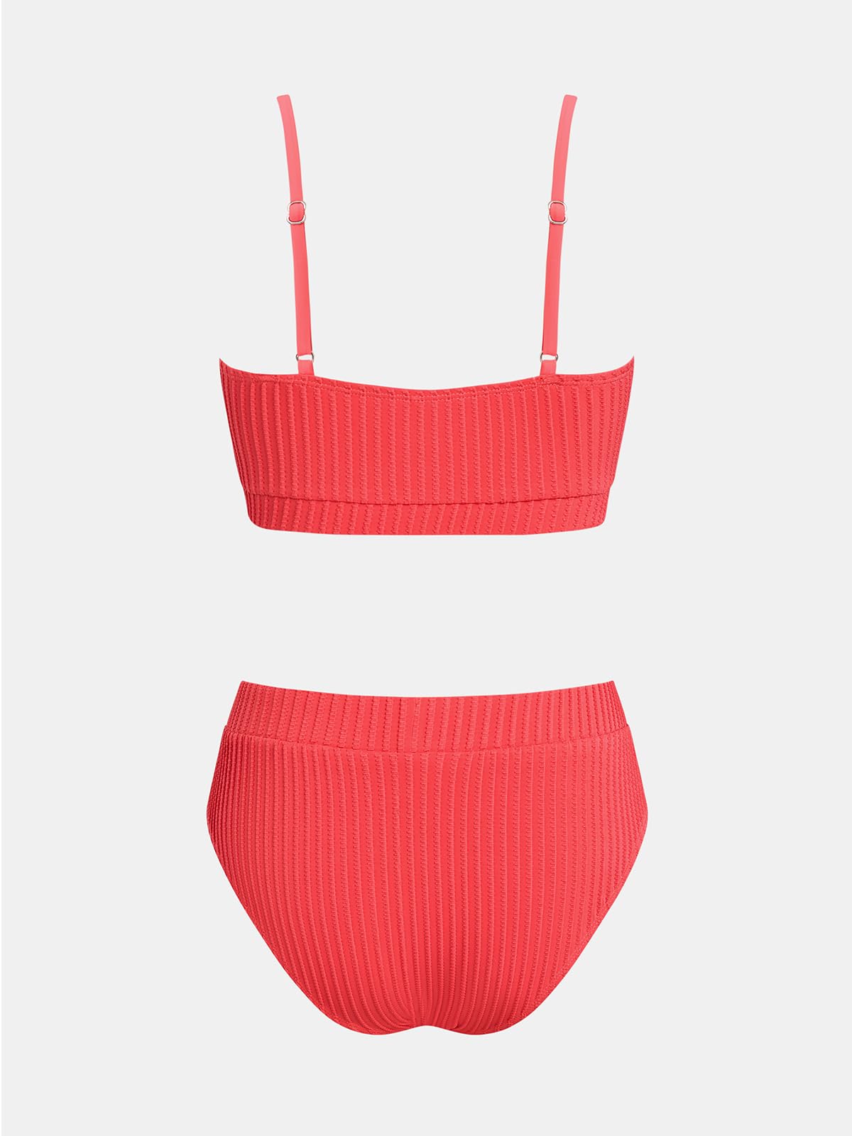 CUPSHE Women's Bikini Set Two Piece Swimsuits High Waisted Scoop Neck Spaghetti Adjustable Straps Textured, M
