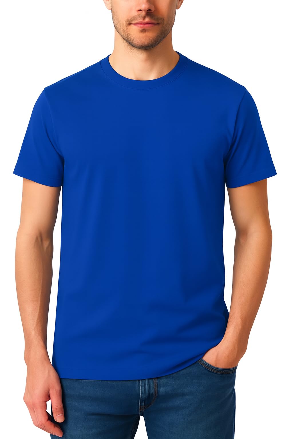 PRATEE T-Shirts for Men (Pack of 6) 100% Cotton Premium Crew Neck T-Shirt Short Sleeve Regular Fit Soft Casual Solid Tee (Blue, Large)