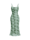 GORGLITTER Women's Floral Spring Summer Wedding Guest Dress Bridal Shower Cocktail Tea Party Beach Midi Sun Dress 2026 Dark Green Floral Small