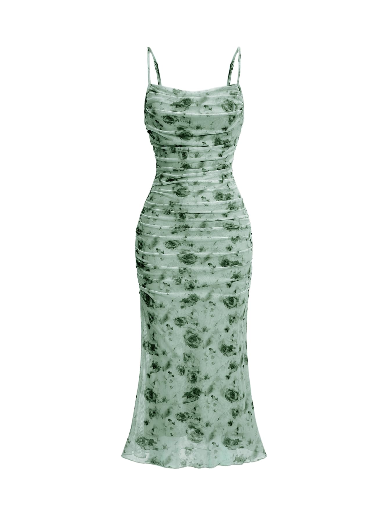 GORGLITTER Women's Floral Spring Summer Wedding Guest Dress Bridal Shower Cocktail Tea Party Beach Midi Sun Dress 2026 Dark Green Floral Small