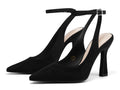 Coutgo Womens Closed Toe High Heels Slingback Pointed Toe Pumps Ankle Strap Dress Shoes, Suede Black, Size 8