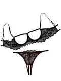 Lilosy Petite Women's Sexy Underwire Floral Lace Sheer Bachelorette Lingerie Set See Through Bra and Panty 2 Piece Black XXX-Small