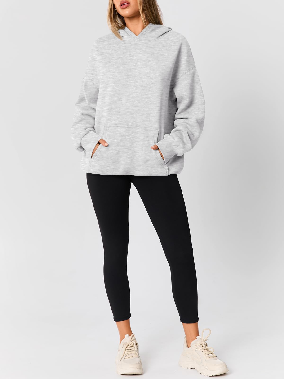 AUTOMET Womens Oversized Hoodies Fleece Trendy Sweatshirts 2026 Pullover Grey M