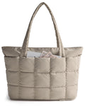 BAGSMART Expandable Tote Bag for Women, Puffer Work Tote Handbag, Quilted Carry On Bag for Travel Gym, Camel, Large