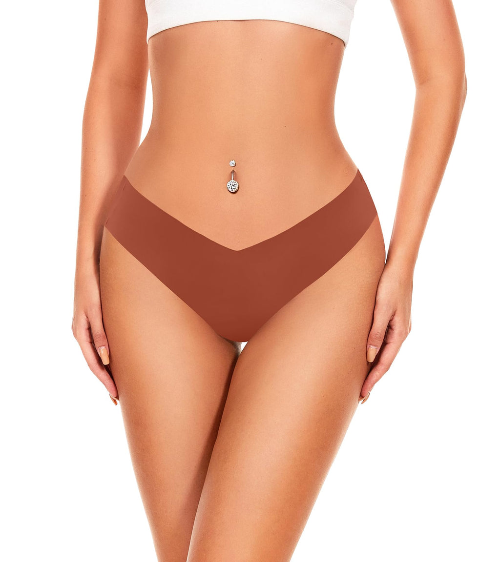 Hellopopgo Seamless Thongs For Women V-waisted No Show Thong Seamless Panties Breathable Comfortable Underwear Womens 6-Pack,M