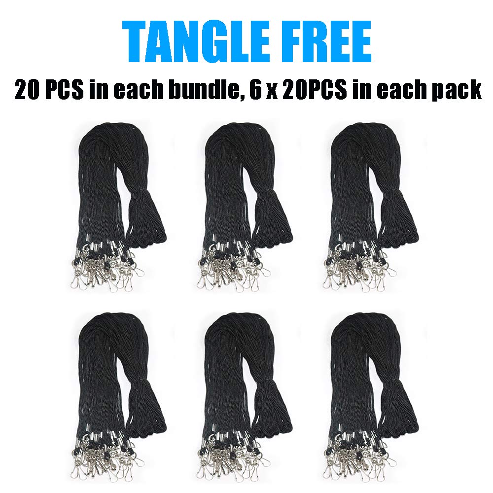 BAITEER 120 Pcs Black Lanyards Premium Bulk Lanyards Round 36" with Swivel J Hook for ID Name Badge Holder, VIP, School, Kids, Coach, Conference, Festival and Hang Keys
