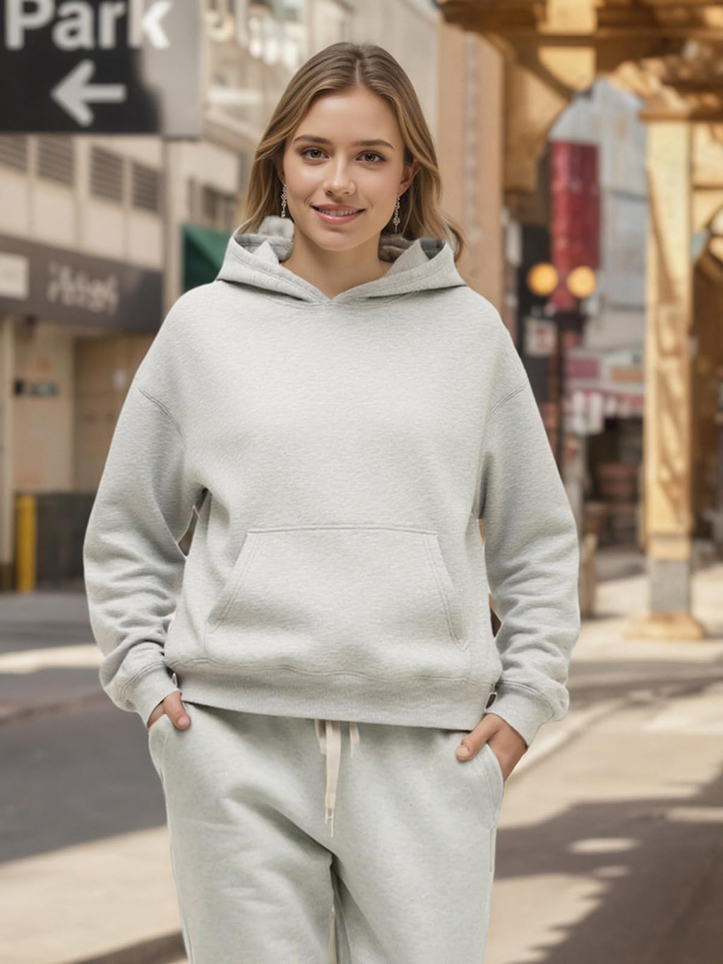 XPIZH Hoodies for Women Sweatshirts Sweaters Fleece Pullover Oversized Long Sleeve Crewneck Shirts Fall Winter Outfits with Pocket Grey