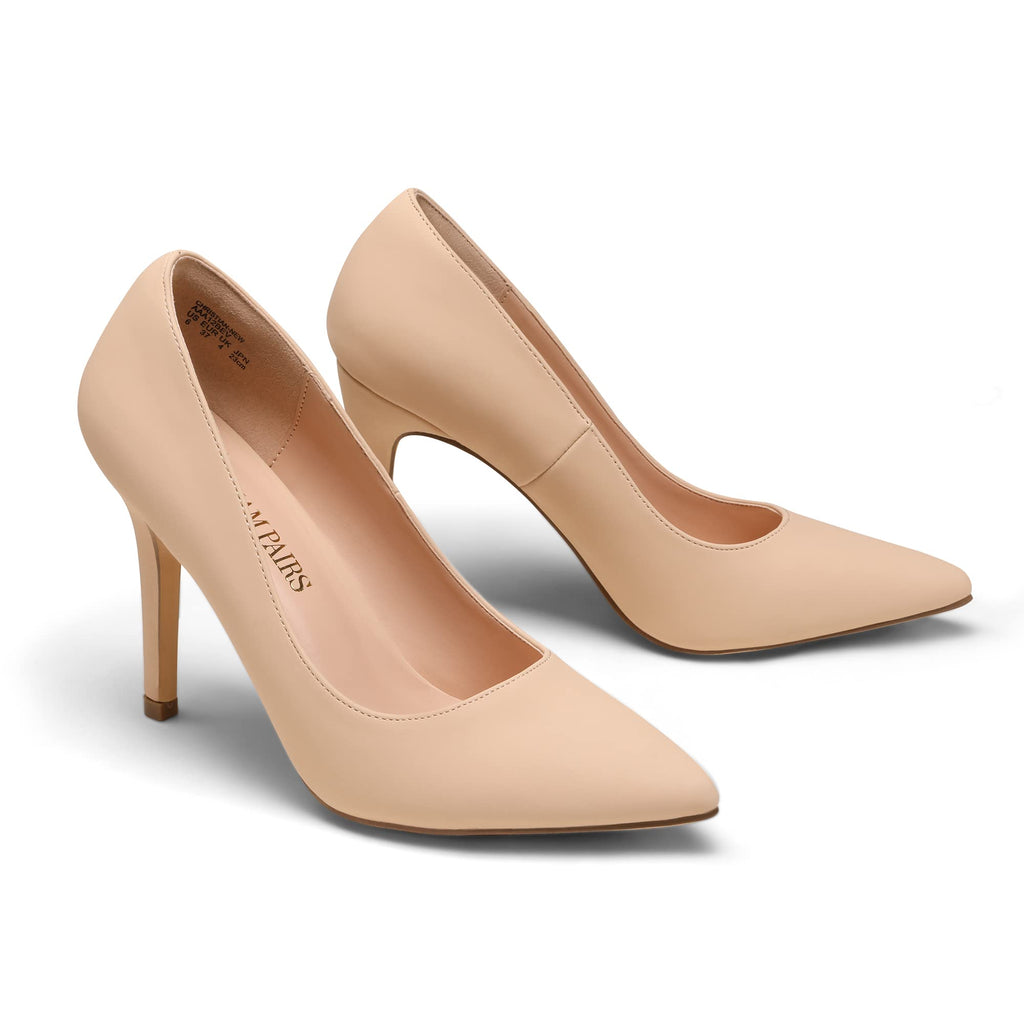 DREAM PAIRS Women's Closed Toe High Heels Dress Pointed Toe Wedding Pump Shoes,Size 7.5,Nude/Nubuck