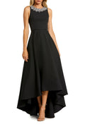Mac Duggal Crepe Embellished Neck High Low Gown Black