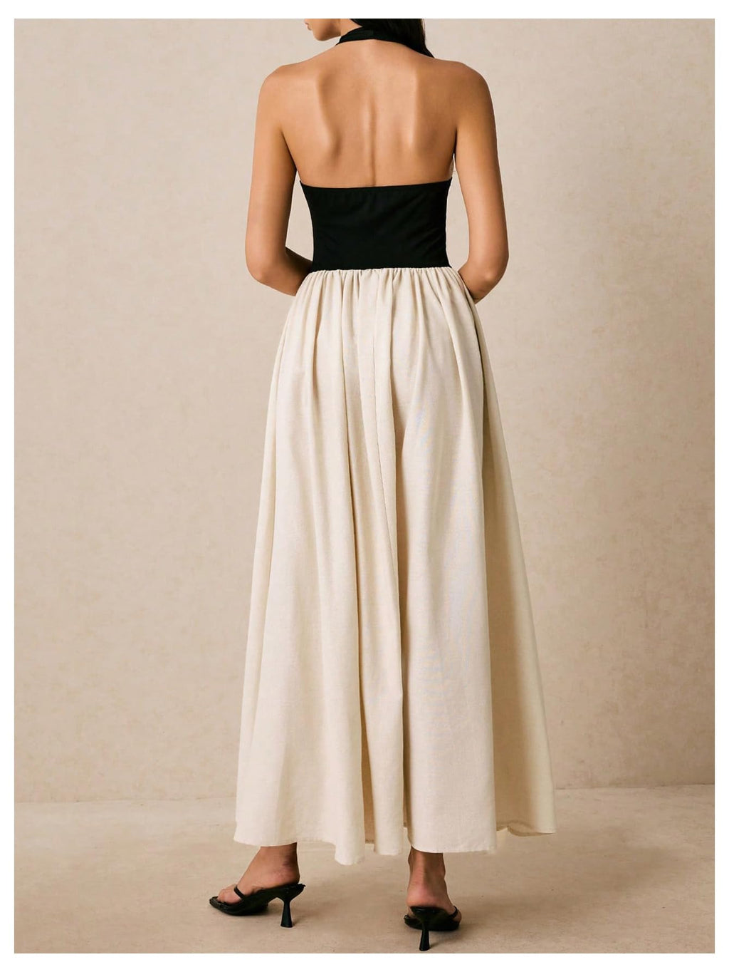SOLY HUX Women's Halter Maxi Dress Color Block Sleeveless Backless A Line Flowy Going Out Party Long Dresses Multicoloured Small