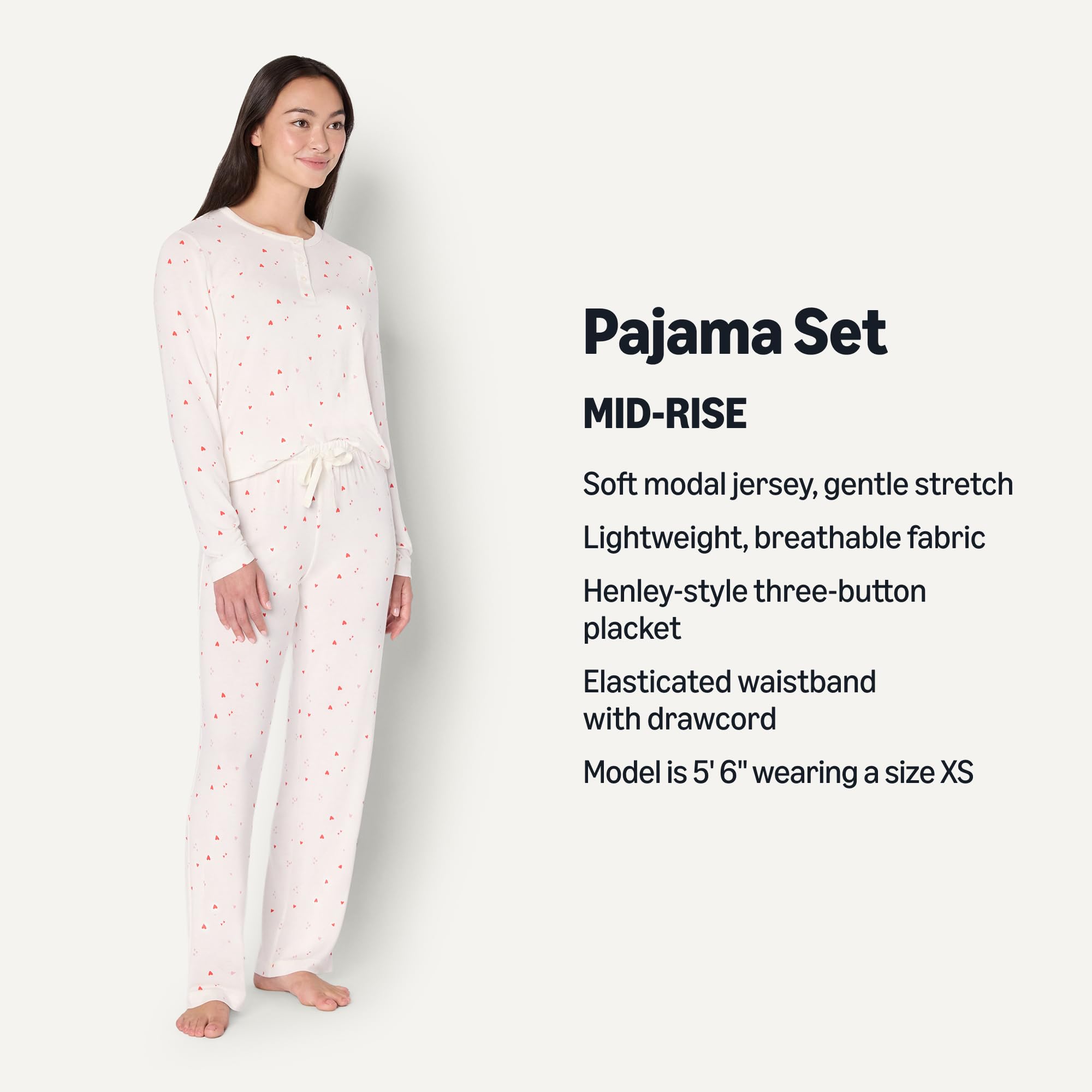 Amazon Essentials x Sofia Grainge Women's Long Sleeve Henley Pajama Set, Ivory Multi Hearts, Medium