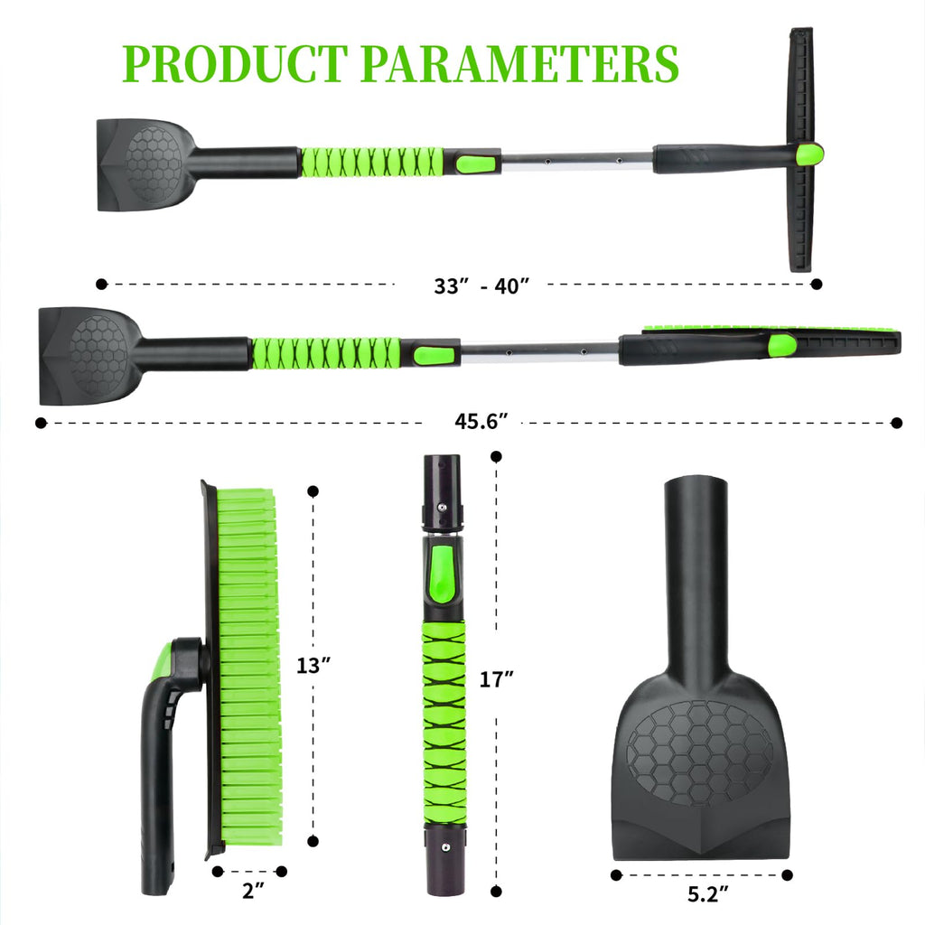 45.6" Ice Scraper and Snow Brush for Car Windshield [Silicone Bristles] ,3-in-1 Extendable Emergency Snow Shovel with Ergonomic Foam Grip and 360° Pivoting Brush Head for Christmas, Car Auto Truck SUV