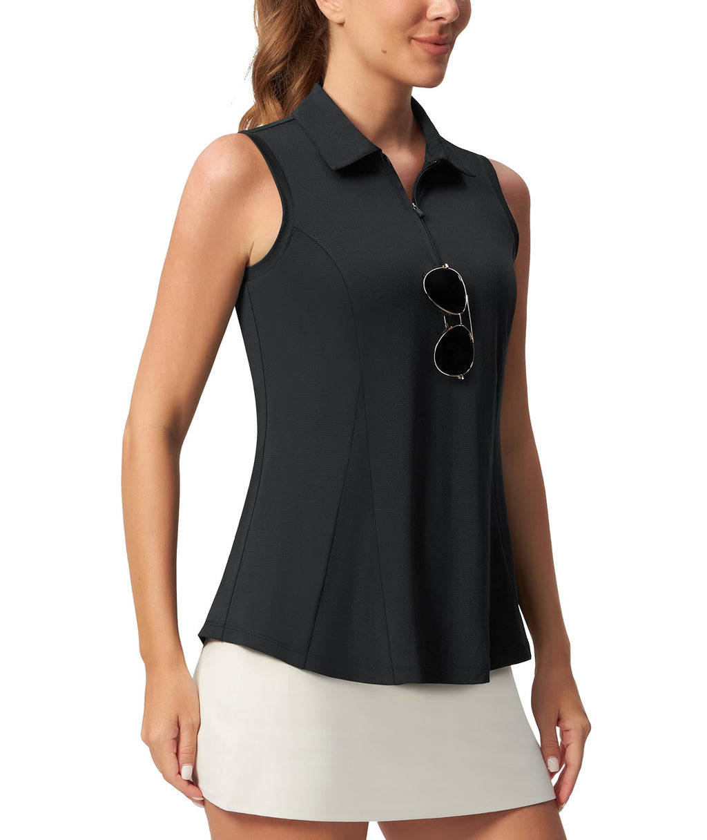 Casei Women's Sleeveless Golf Polo Shirts No-Tuck Peplum with Sunglass Loop