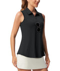 Casei Women's Sleeveless Golf Polo Shirts No-Tuck Peplum with Sunglass Loop