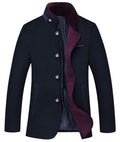 chouyatou Men's Gentle Band Collar Single Breasted Wool Blend Pea Coat (10Dark Blue, Small)