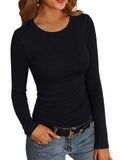 Womens Ribbed Long Sleeve Shirts Tops Fitted Tshirts Basic Slim Fit Tight Tee Shirt Fall Going Out Top Fall 2025