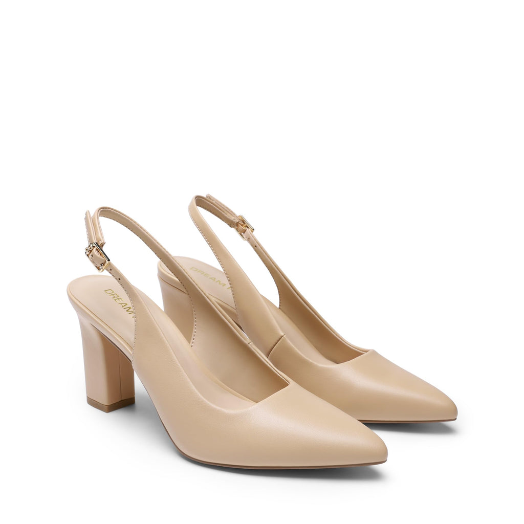 DREAM PAIRS Womens Slingback Heels Chunky Block Heels Pointed Toe Closed Toe Pumps Comfortable Work Office Business Shoes,Size 10,Nude,SDPU26013W