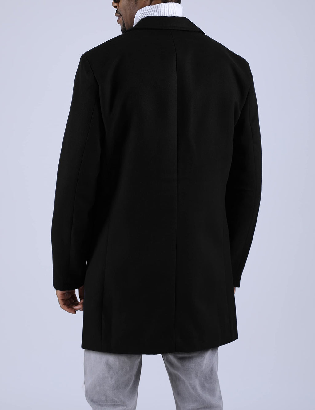 Springrain Men's Wool Blend Pea Coat Notched Collar Single Breasted Overcoat Warm Winter Trench Coat(Black-S)