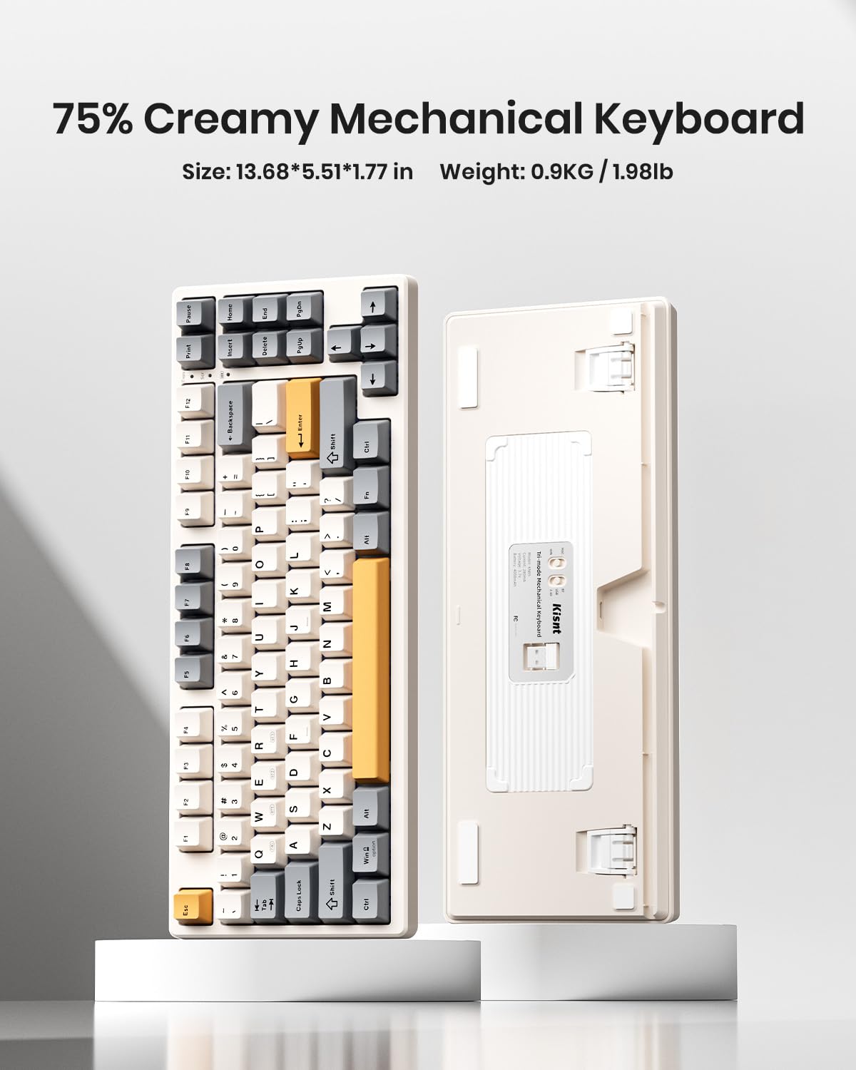 Kisnt KN85 Wireless Mechanical Gaming Keyboard, 75% Layout with RGB Backlit, Custom Hot Swappable, Creamy Sound, Bluetooth/2.4GHz/USB-C Compatible with Windows/Mac/PC(Retro Beige,Linear Switch)