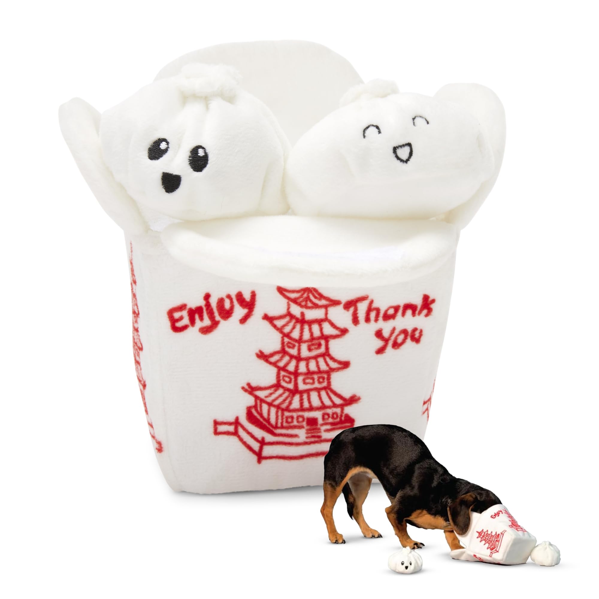 Barkbox Dog Toy 2 in 1 Interactive, Plush Exterior Material & Squeaker, Tearable Dog Toy with Squeaky Ball Inside, Ideal for Toy Destroyers - Andi's Dumpling, Large
