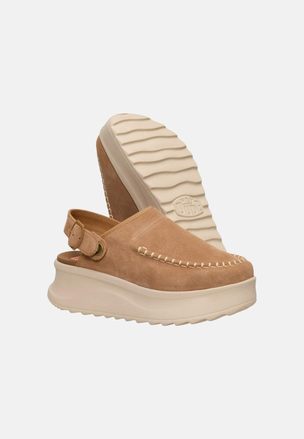HEYDUDE Women's Delray Suede Tan Size 8,Platform Clog, Casual Slip-On Shoes, Lightweight, Comfortable, Stylish Everyday Footwear