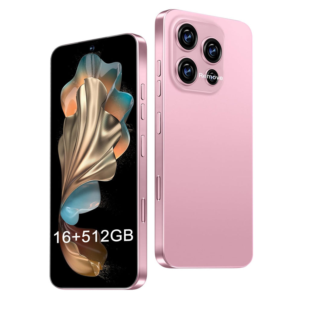 VSQAOF 16PM Unlocked Phone,16+512GB Smartphone, Android 14.0, Long Battery Life 7000mAh,6.99" Display 68+108MP Zoom Camera,with Dual SIM, Fingerprint Lock, Face ID (Pink)