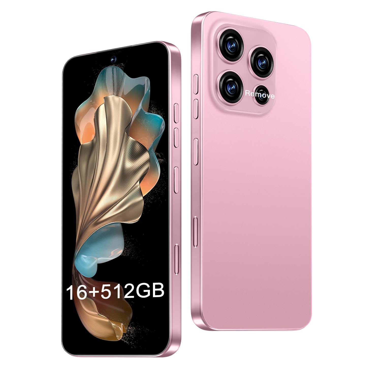 VSQAOF 16PM Unlocked Phone,16+512GB Smartphone, Android 14.0, Long Battery Life 7000mAh,6.99" Display 68+108MP Zoom Camera,with Dual SIM, Fingerprint Lock, Face ID (Pink)