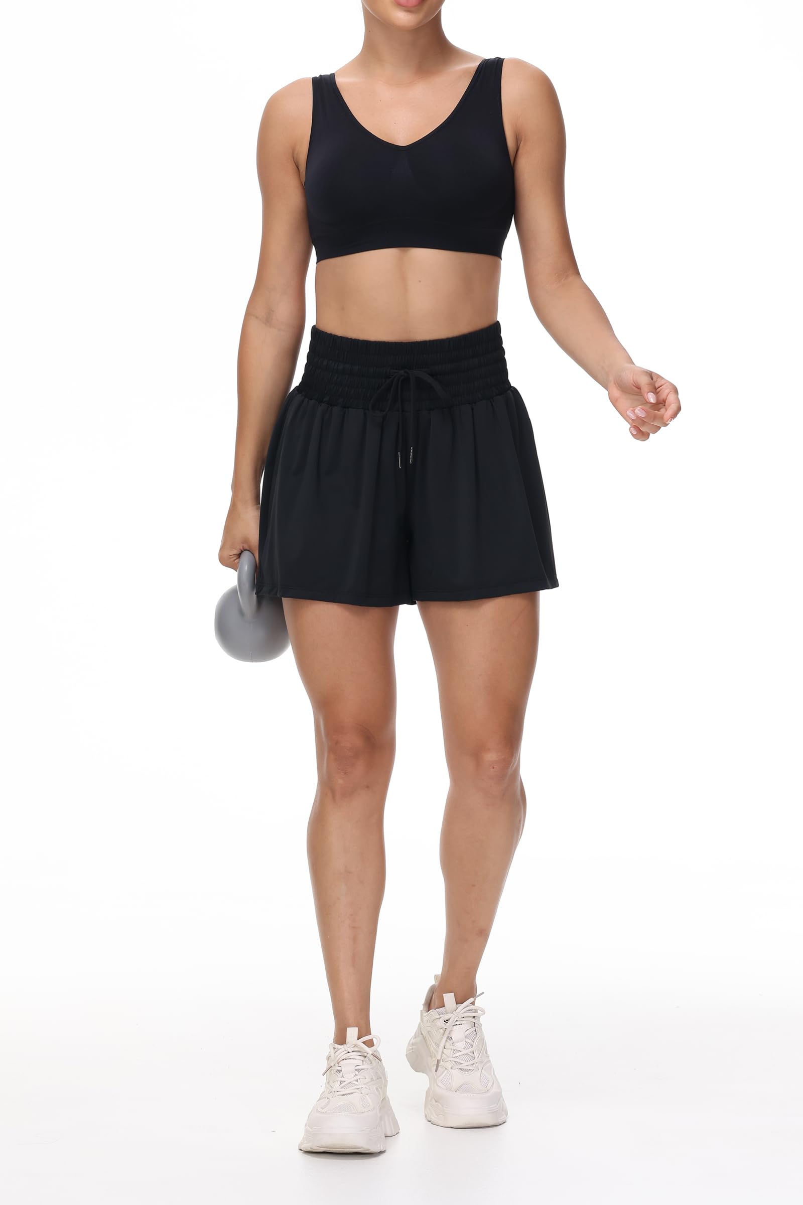Flowy Athletic Shorts for Women Workout Running Gym Yoga Sport Short Pants Sweat Tennis Skirt Skort High Waisted with Pockets Biker Spandex Cute Comfy Lounge Trendy Clothes Casual Summer Black S