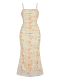 GORGLITTER Women's Floral Spring Summer Wedding Guest Dress Bridal Shower Cocktail Tea Party Beach Midi Sun Dress 2026 Yellow Floral Small