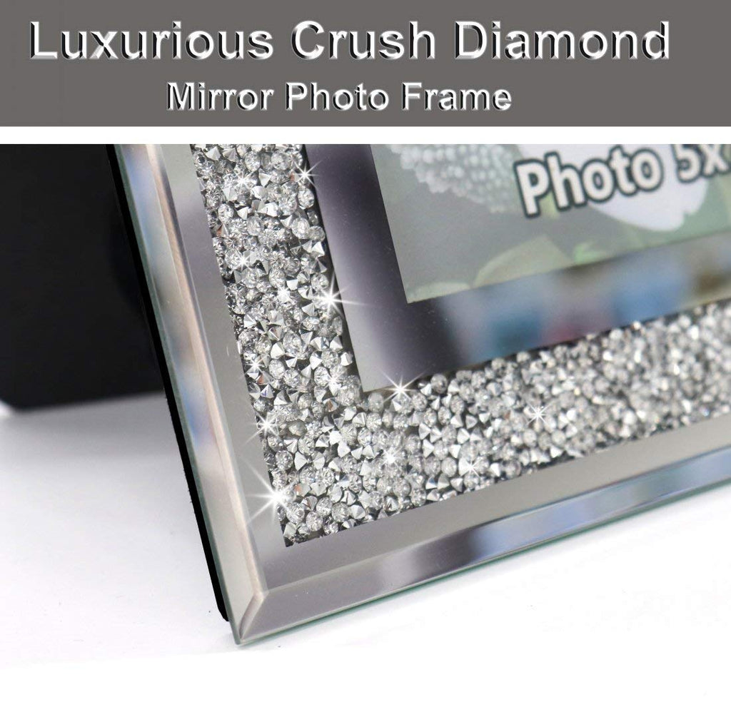 Crushed Diamond Wedding Mirror Photo Frame, Crystal Silver Glass Picture Frame For Photograph Size 8x10 inch, Pack of 2 Pieces, table top Stand frame & Wall Frame. Bling Sparkle Crushed Diamond Home