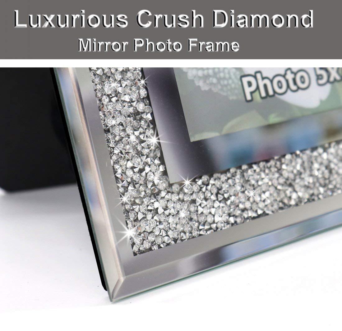 Crushed Diamond Wedding Mirror Photo Frame, Crystal Silver Glass Picture Frame For Photograph Size 8x10 inch, Pack of 2 Pieces, table top Stand frame & Wall Frame. Bling Sparkle Crushed Diamond Home