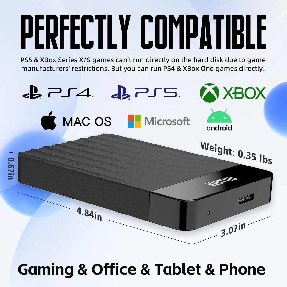YOTUO Portable External Hard Drive Storage Expansion Mobile HDD USB 3.0 for PC, Mac, Desktop, Laptop, PS4, PS5, Xbox One X/S, Xbox 360, Xbox Series X/S, Office & Game (Black, 500GB)