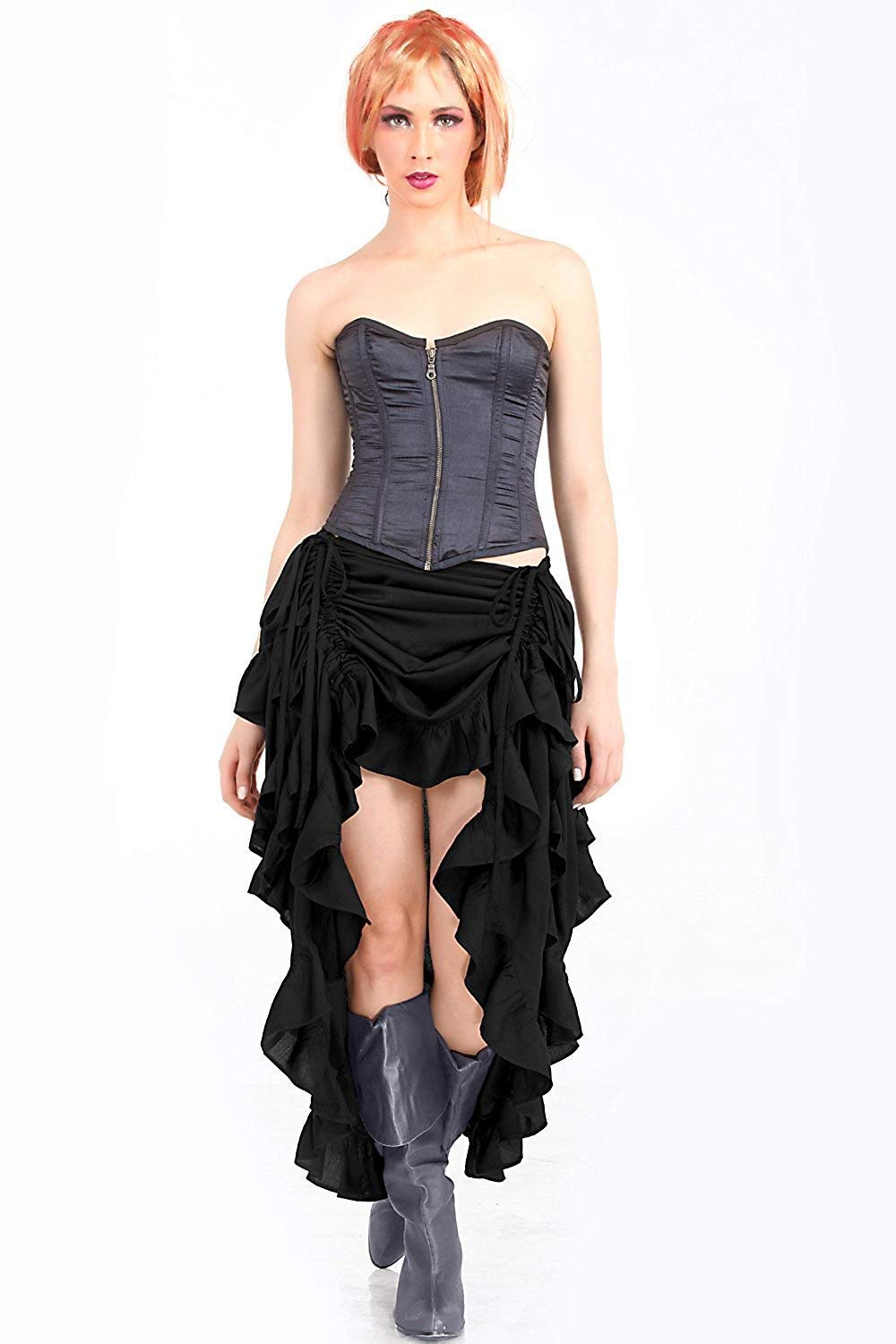ThePirateDressing Steampunk Victorian Cosplay Costume Womens Gothic High-Low Show Girl Skirt C1367-Black-M