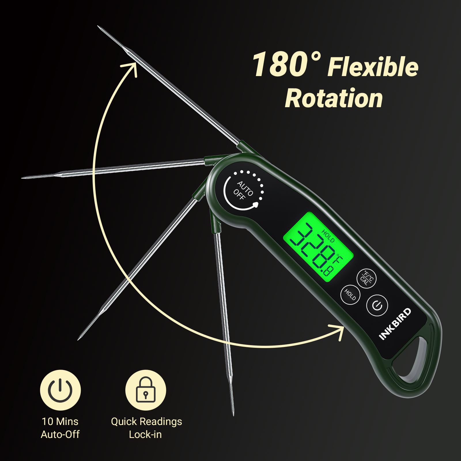 INKBIRD 0.5 Seconds Instant Read Meat Thermometer for Cooking RHT-11K, ±0.5℉ Accuracy Digital Food Thermometer with 1.42inch Large Screen, Waterproof Kitchen Thermometer for Candy, Grill, BBQ, Brewing