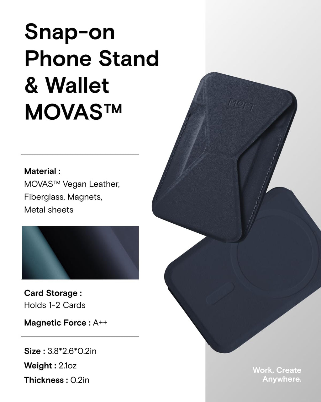 MOFT Magnetic Wallet Stand Compatible with iPhone 17/16/15/14/13/12 Series, Angle Adjustment & Magsafe Compatible MOVAS Phone Stand,Navy Blue