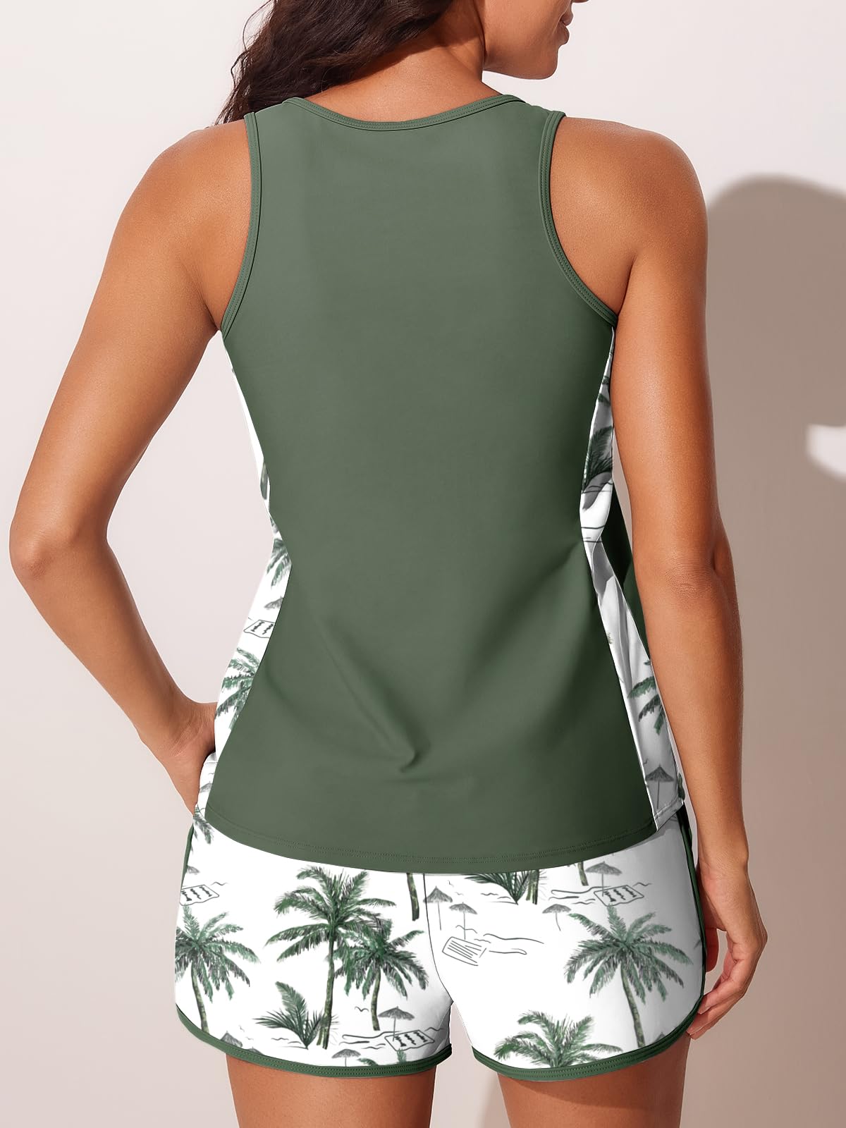 Summer Mae Blouson Tankini Swimsuits for Women 2026 Tummy Control Two Piece Bathing Suits with Sporty Pockets Swim Shorts Green Shadowa Size 12