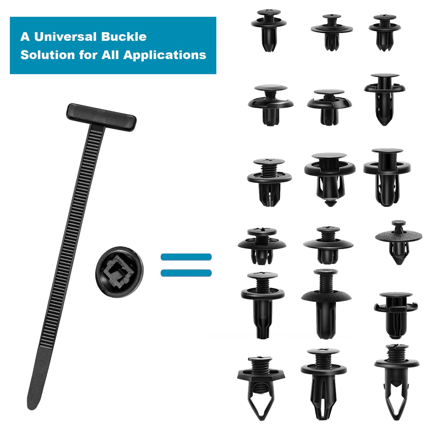 100 Pcs Nylon Universal Cable Tie Buckle, Multifunctional Nylon Cable Ties, Plastic Cable Tie Tool Fasteners, Zipper Clips, Suitable for Car Daily Repair (Black)
