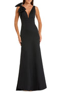 Sleeveless V Neck Bow Detail Mermaid Gown Black